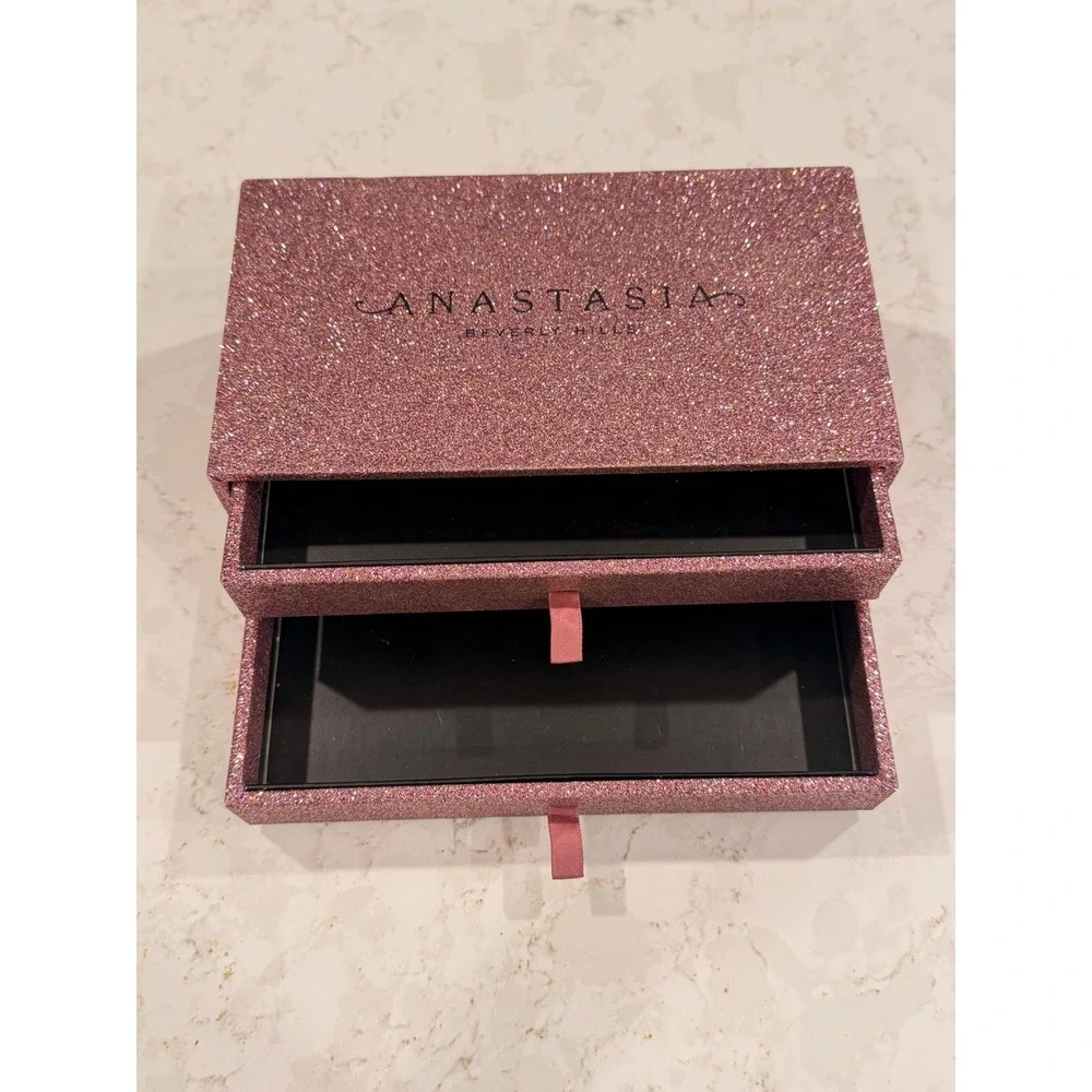 Anastasia Beverly Hills Pink Glitter Makeup Case 2 Drawer Vanity Organizer Box